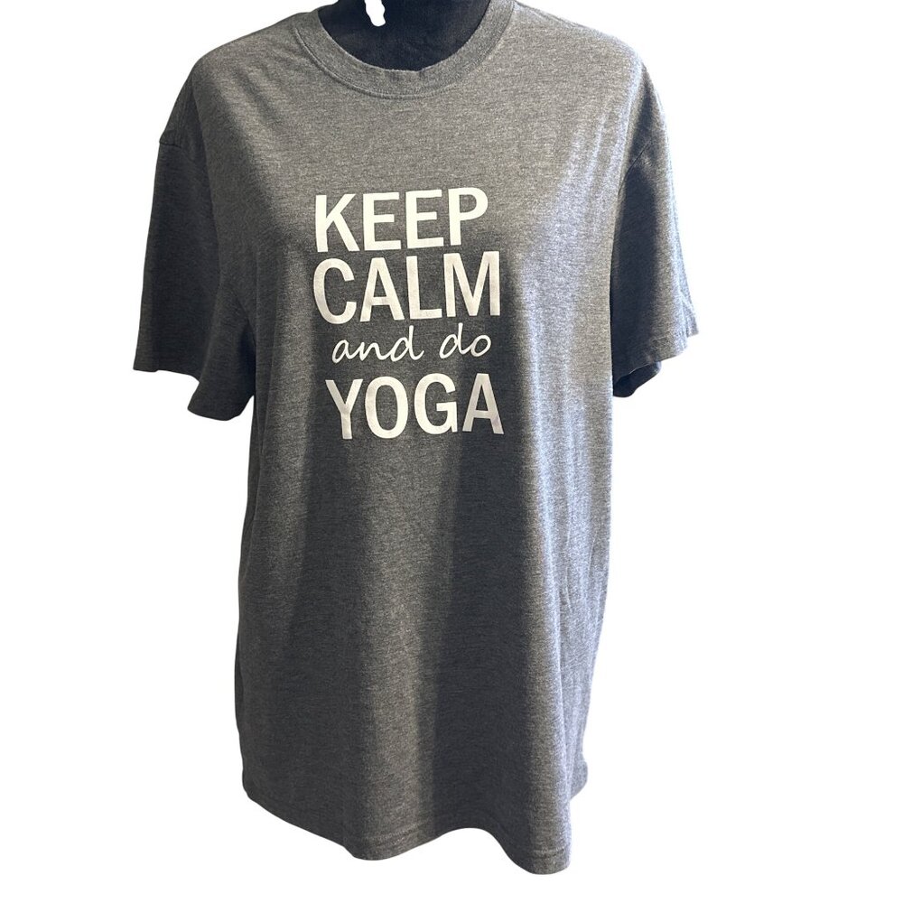 Keep Calm And Do Yoga Gray T-Shirt By Athletic Works Size Large 42-44 Comfortabl